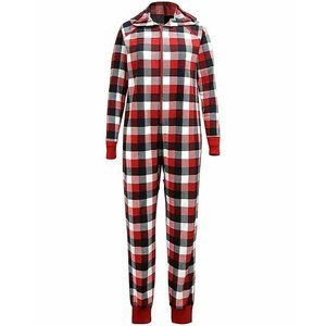 Family PJ's Women Buffalo Check Holiday One Piece Hooded Pajama Plus size 1X Red